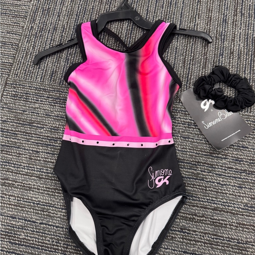 GK Simone Biles- Pink and Black Gymnastics Leotard NWT - Picture 2 of 3